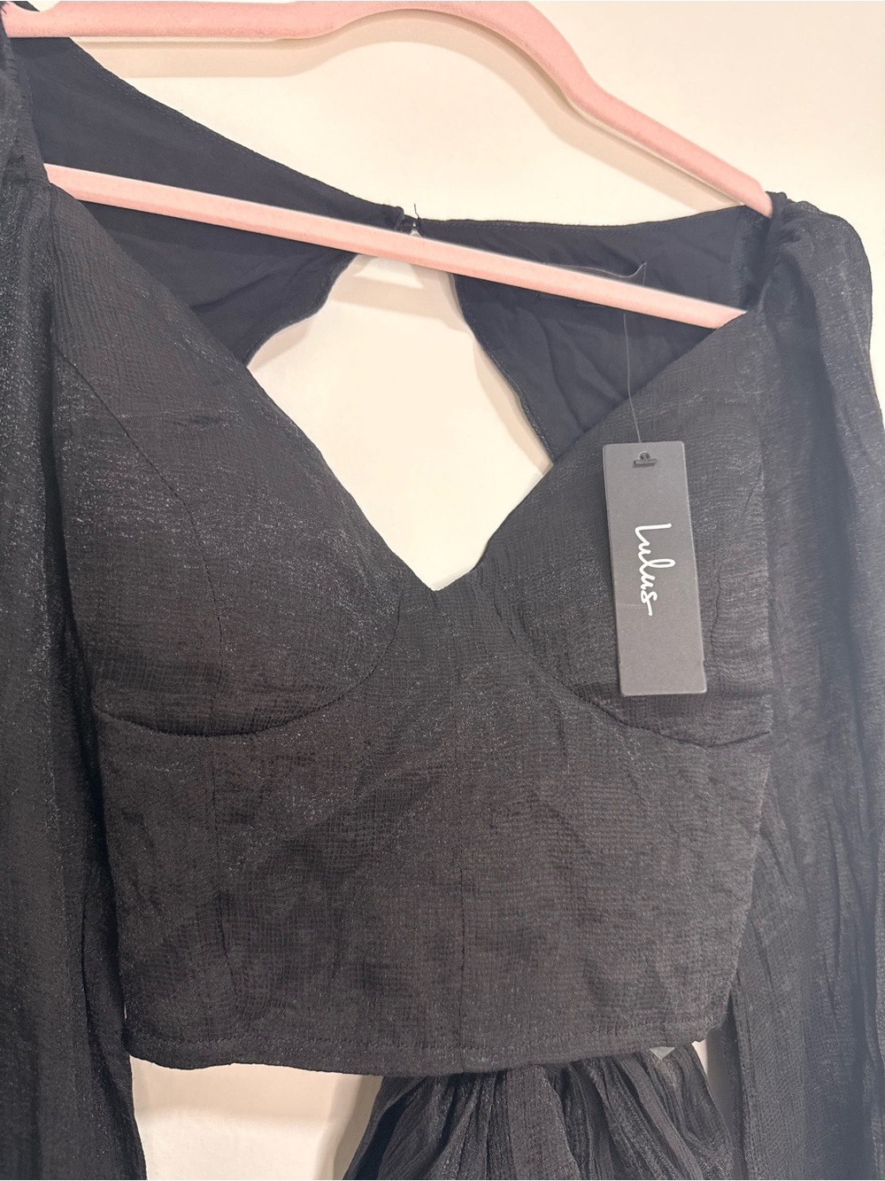 Lulu's Black Long-Sleeve V-Neck Cropped Dress